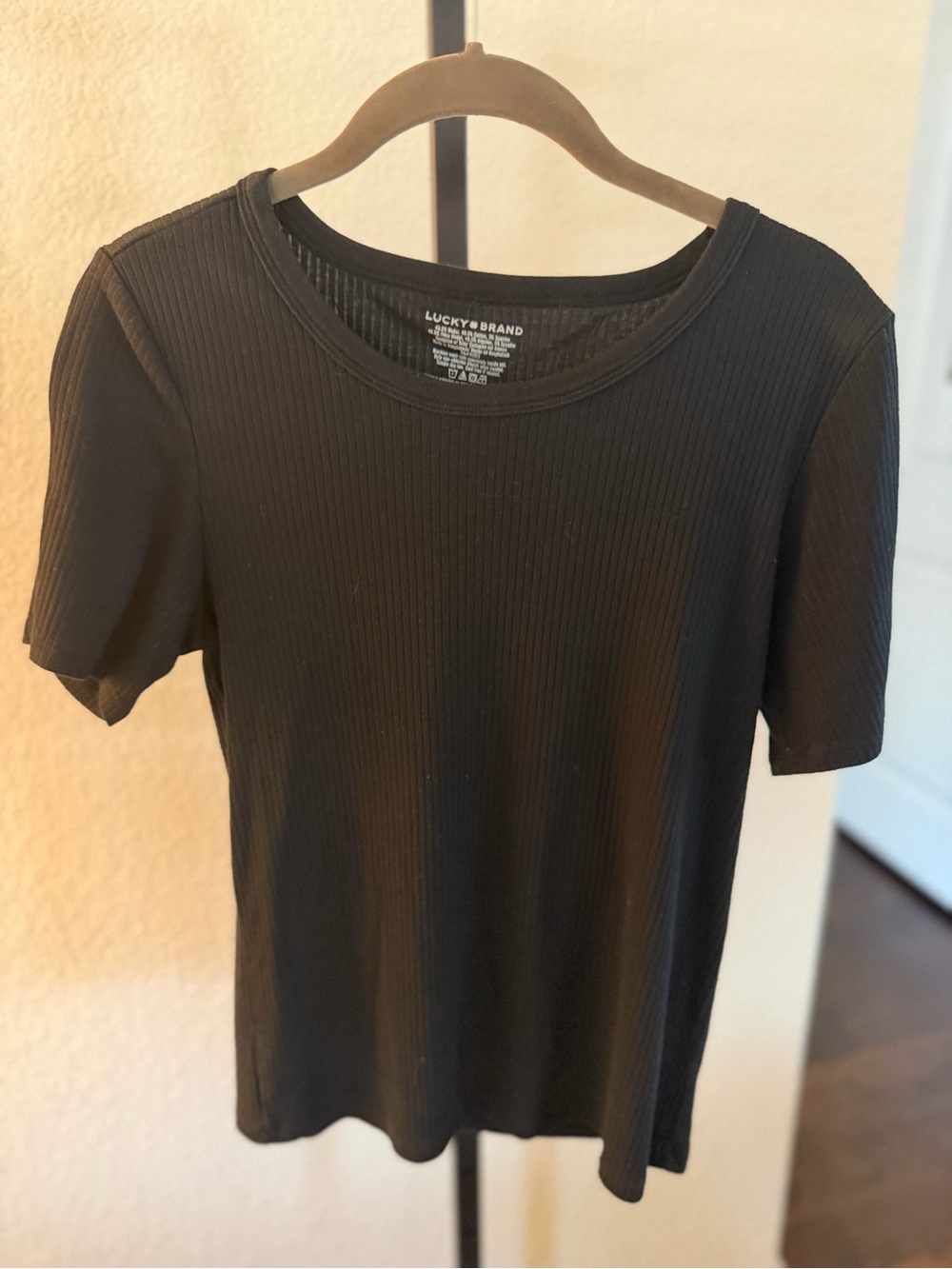 Lucky Brand Black Ribbed Short Sleeve Crew Tee
